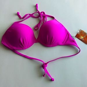 Joe Boxer NWT Women's Fuchsia Push Up String Tie Bikini Top S New